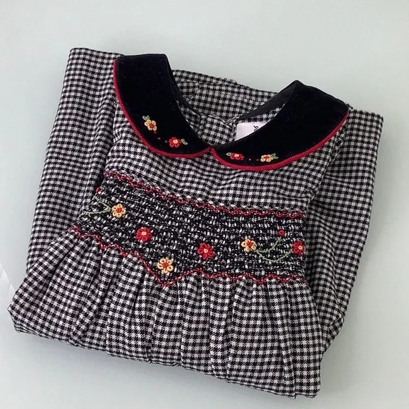 Rare Editions Smocked Houndstooth Floral velvet trim dress size 18M EUC - Picture 13 of 14